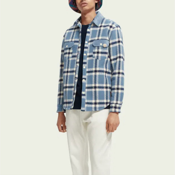 Scotch & Soda Blue White Aztec Check Sherpa Lined Corduroy Jacket Small Shacket
